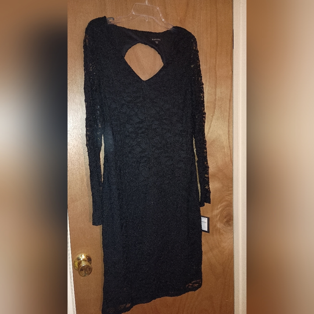Marina Black Long Sleeve Lace Dress size 16